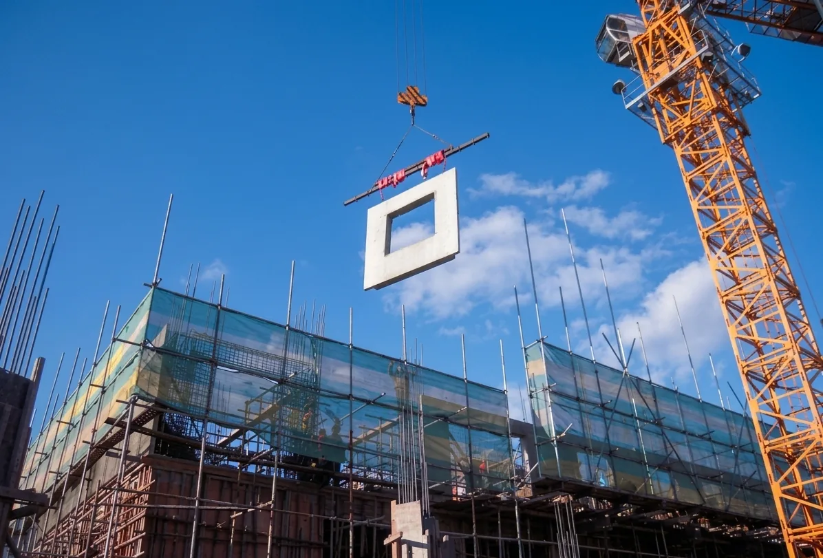 Tower crane installing GOGER wall panels